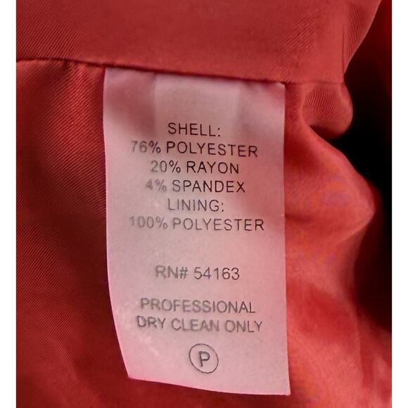 Calvin Klein Blazer Career Suit Jacket Womens Size 4 Red Ruffle Open Front - Picture 5 of 6